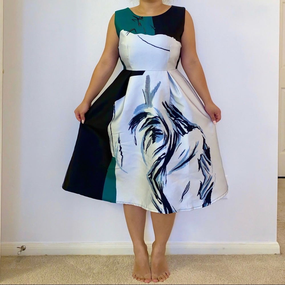 Black green grey midi formal prom dress